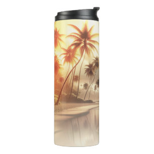 Palmen & Oranger Sonnenuntergangsstrand Thermosbecher