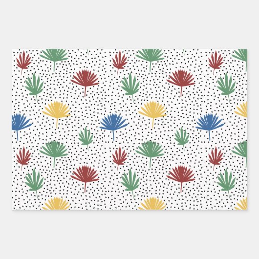 Palmen, Palmfronten und schwarze handgezogene Punk Geschenkpapier Set (Vorderseite)