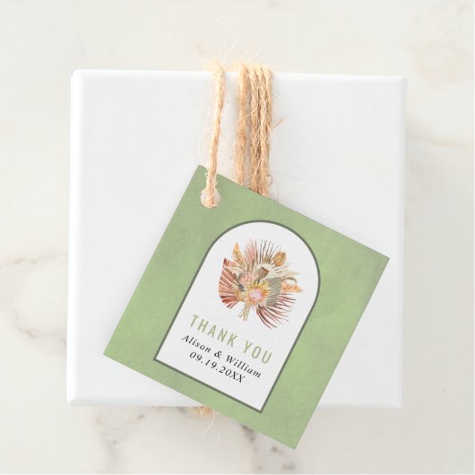 Palmen, Pampas Gras Salbei grün Danke Hochzeit Geschenkanhänger (Beispiel)