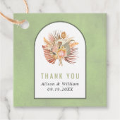 Palmen, Pampas Gras Salbei grün Danke Hochzeit Geschenkanhänger (Vorderseite)