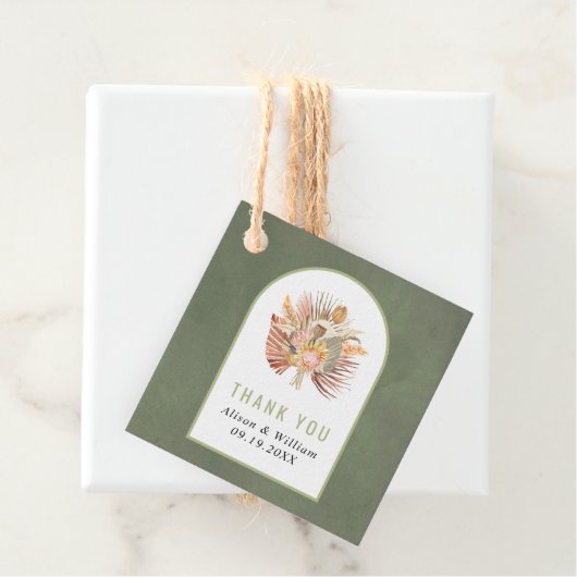 Palmen, Pampas Gras Salbei grün Danke Hochzeit Geschenkanhänger (Beispiel)