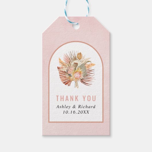 Palmen, Pampas Gras weich rosa Danke für Ihre Hoch Geschenkanhänger (Vorderseite)