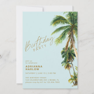 Palmen | Pastel Sky Blue Beach Geburtstagsparty Einladung