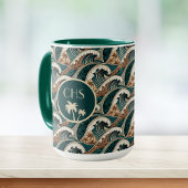 Palmen Polynesische Waves Vintag Beach Monogram Tasse