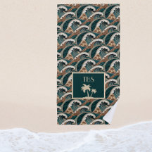 Palmen Polynesische Wellen Vintage Strand Monogram