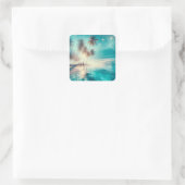 Palmen Reflektion im Ozean Quadratischer Aufkleber (Tasche)