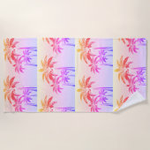 Palmen Rosa Lila orangefarbener Sonnenuntergang Strandtuch (Vorderseite)