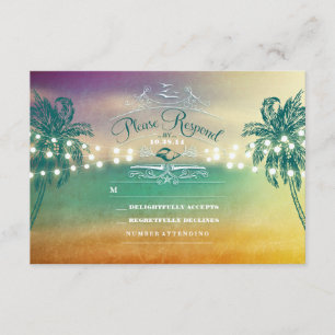 Palmen Saitenleuchten Strand Hochzeit RSVP Karten