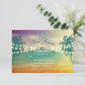 Palmen Saitenleuchten Strand Hochzeit RSVP Karten (Stehend Vorderseite)