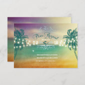 Palmen Saitenleuchten Strand Hochzeit RSVP Karten (Vorne/Hinten)