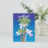 Palmen, Santa Flamingo Beach Weihnachtsfeiertag Feiertagspostkarte (Stehend Vorderseite)