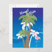 Palmen, Santa Flamingo Beach Weihnachtsfeiertag Feiertagspostkarte (Vorne/Hinten)