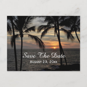 Palmen Save the Date Hochzeit in Urlaubsort Ankündigungspostkarte
