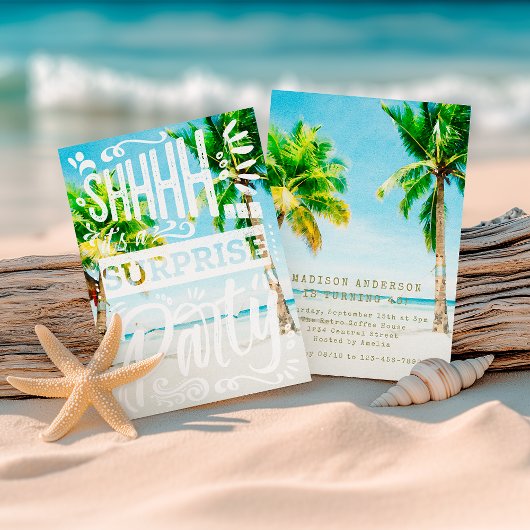 Palmen Schh Überraschungsparty Strand Geburtstag Einladung