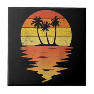 Palmen Shirt Rettro Sonnenuntergang 70er Vintag Pa Fliese