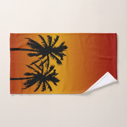 Palmen Silhouette in Orangensonne Badhandtuch Set (Handtuch)