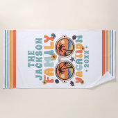 Palmen Sonnenbrille Retro Familienurlaub Groovy Strandtuch (Vorderseite)