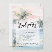 Palmen Sonnenuntergang Abschlussfeier Einladung (Vorderseite)