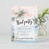 Palmen Sonnenuntergang Abschlussfeier Einladung (Stehend Vorderseite)