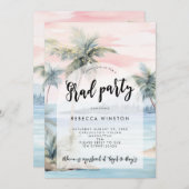 Palmen Sonnenuntergang Abschlussfeier Einladung (Vorne/Hinten)