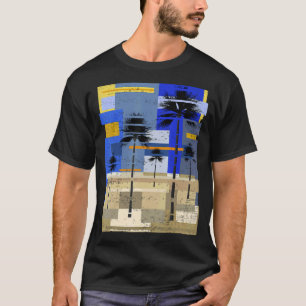 Palmen Sonnenuntergang Abstrakte Art Hipster Surfe T-Shirt