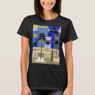 Palmen Sonnenuntergang Abstrakte Art Hipster Surfe T-Shirt