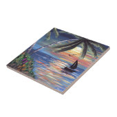 Palmen Sonnenuntergang Ozeanmalerei Fliese (Seite)