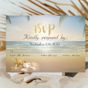 Palmen Sonnenuntergang Strand  Muscheln RSVP Einladung
