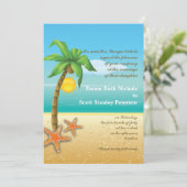 Palmen & Stärkestrand Hochzeit in Urlaubsort Einladung (Stehend Vorderseite)