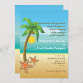Palmen & Stärkestrand Hochzeit in Urlaubsort Einladung (Vorne/Hinten)