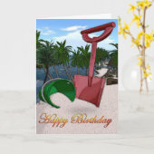 Palmen Strand direkt am Meer Sand rote Eimer Karte (Gelbe Blume)