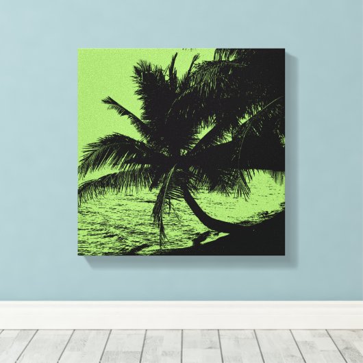 Palmen, Strand und Meer - grün Leinwanddruck (Insitu (Holzboden))
