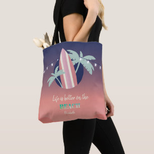 Palmen, Surfbrett, Lichterkette Strand Tasche