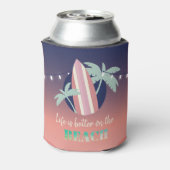 Palmen, Surfbrett, Strandlichtstrand Dosenkühler (Kanne Rückseite)