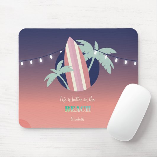 Palmen, Surfbrett, Strandlichtstrand Mousepad (Mit Mouse)