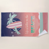 Palmen, Surfbrett, Strandlichtstrand Strandtuch (Vorderseite)