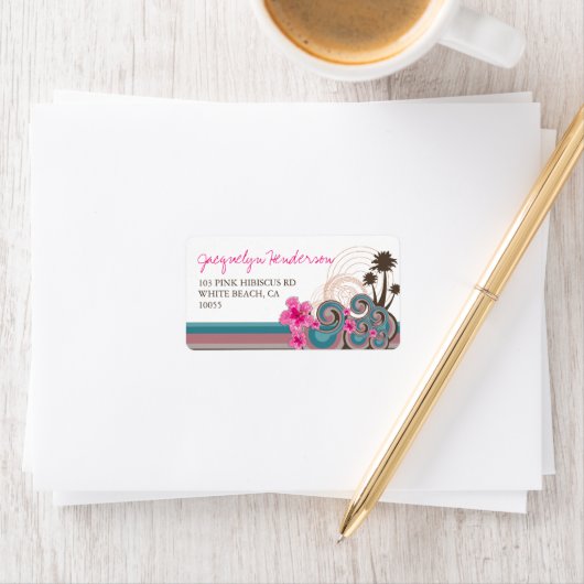 Palmen-Tree des tropischen Ozeanwellen-Hibiskus Adressaufkleber (Insitu)