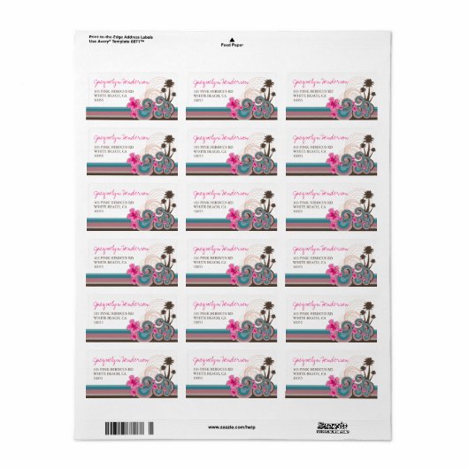 Palmen-Tree des tropischen Ozeanwellen-Hibiskus Adressaufkleber (Vorne)