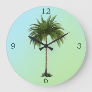 Palmen Tree Vintag Tropical Elegante Grün Große Wanduhr