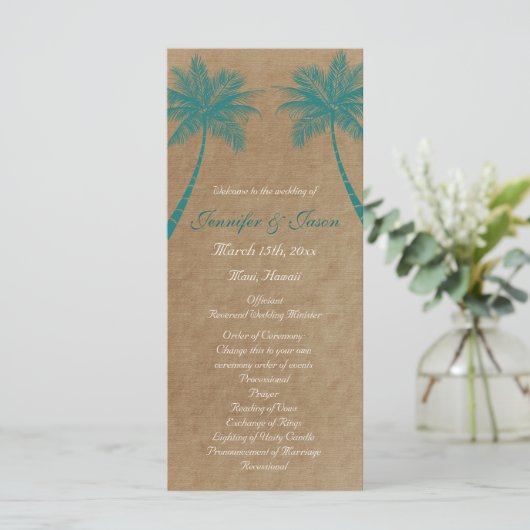 Palmen Trees Tropical Aquamarin Beach Hochzeitspro Programm (Stehend Vorderseite)