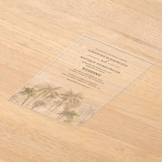 Palmen Trees Tropical Beach Hochzeit Acryleinladungen (Ablage )
