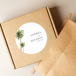 Palmen Trees Tropical Beach Hochzeit in Urlaubsort Runder Aufkleber
