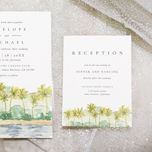 Palmen tropische Hochzeitsempfehlung Einladung