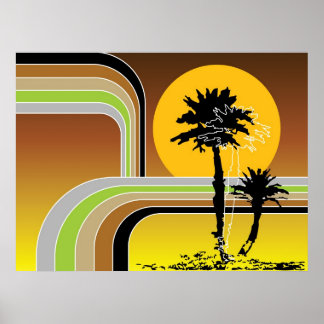Palmen tropische Retro Beach Sonnenuntergang Strei Poster