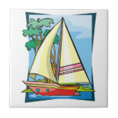 Palmen u. Segelboot Fliese (Vorderseite)