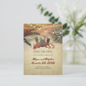 Palmen und Ananas Rustikaler Strand Save the Date Ankündigungspostkarte (Stehend Vorderseite)