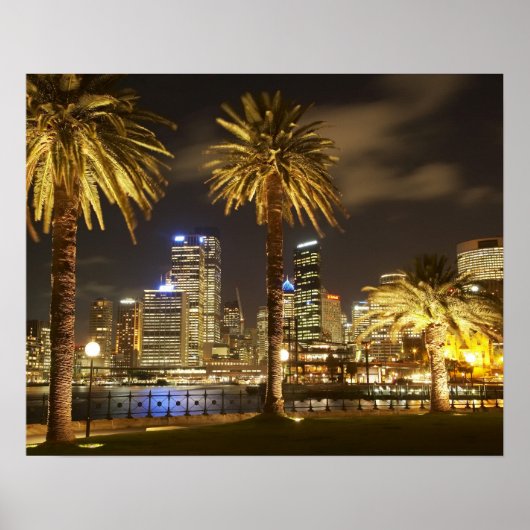Palmen und CBD bei Nacht, Sydney, New South Poster (Vorne)