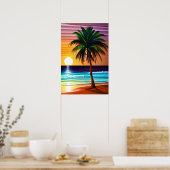 Palmen und farbenfroher Sonnenuntergang Poster (Küche)
