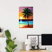 Palmen und farbenfroher Sonnenuntergang Poster (Heimbüro)