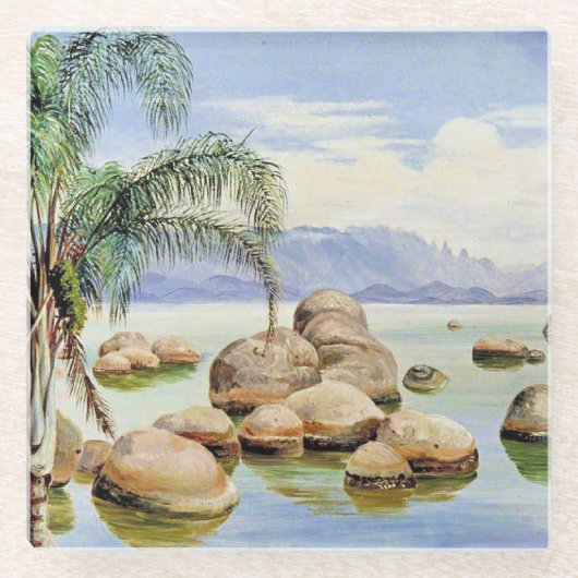 Palmen und Felsen, Bucht von Rio, Glasuntersetzer (Vorderseite)
